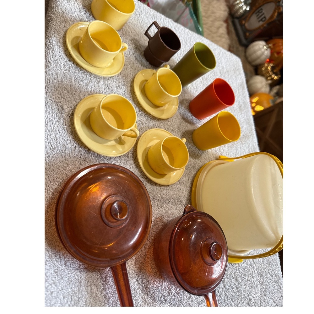 Vintage Tupperware Toys M&C Miniature Tea Set Cake Carrier Pots Cups Lot